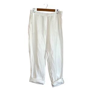 J.Jill pureJill 100% Linen Pull-On Roll Tab Straight Crop Pants Size L White